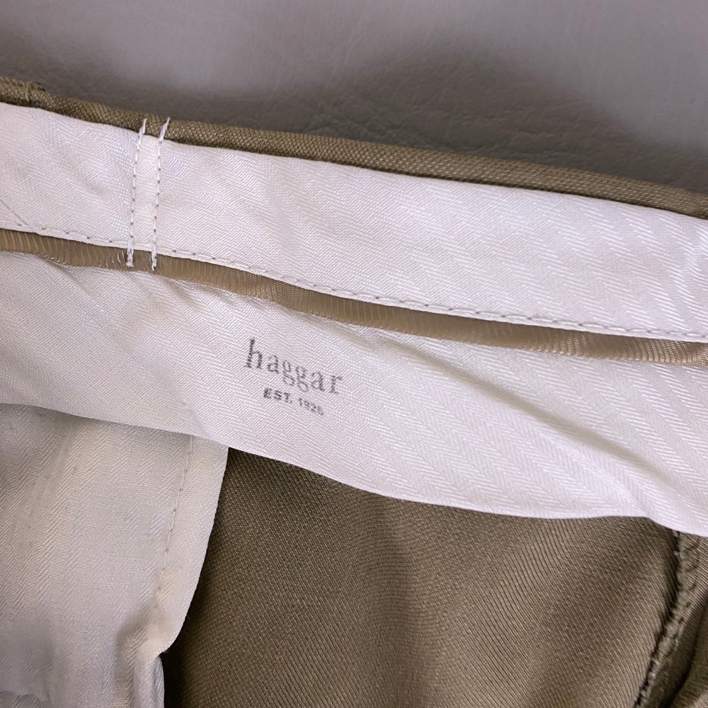 Haggar Khaki Dress Pants Men's Size 40x30 Tan No Iron Business Casual Flat Front - Picture 4 of 12